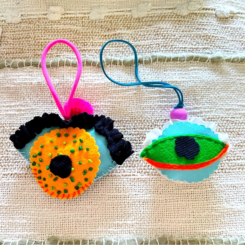 Handmade evil eye felt bag charm